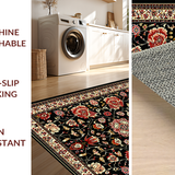 Ultra Soft Area Rug, Non Slip, Stain Resistant, Washable Area Rugs for Living Room, Bedroom, Chic Low-Pile Floral Arrangement(Black)