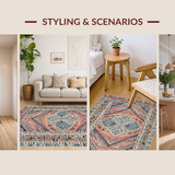 Ultra Soft Area Rug, Non Slip, Stain Resistant, Washable Area Rugs for Living Room, Bedroom, Bloom Washable Non-Slip Rug - Boho Inspired Home Accent(Orange)