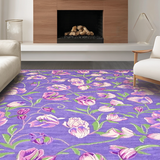 Ultra Soft Area Rug, Non Slip, Stain Resistant, Washable Area Rugs for Living Room, Bedroom, Pastel Spring Garden Motif Design(Purple)
