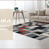Ultra Soft Area Rug, Non Slip, Stain Resistant, Washable Area Rugs for Living Room, Bedroom, Contemporary Black Tiled Design(Gray)