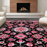 Ultra Soft Area Rug, Non Slip, Stain Resistant, Washable Area Rugs for Living Room, Bedroom, Artful Earthy Floral Fusion(Black)