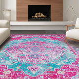 Ultra Soft Area Rug, Non Slip, Stain Resistant, Washable Area Rugs for Living Room, Bedroom, Luxurious Vintage Textured Elements(Pink)