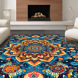 Ultra Soft Area Rug, Non Slip, Stain Resistant, Washable Area Rugs for Living Room, Bedroom, Chic Vintage-Inspired Tiled Arrangement(Blue)