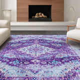 Ultra Soft Area Rug, Non Slip, Stain Resistant, Washable Area Rugs for Living Room, Bedroom, Trendy Eclectic Medallion Theme(Purple)