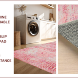 Ultra Soft Area Rug, Non Slip, Stain Resistant, Washable Area Rugs for Living Room, Bedroom, Whimsical Pastel Botanical Motif(Pink)