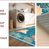 Ultra Soft Area Rug, Non Slip, Stain Resistant, Washable Area Rugs for Living Room, Bedroom, Charming Nautical Coral Aesthetic(Blue)