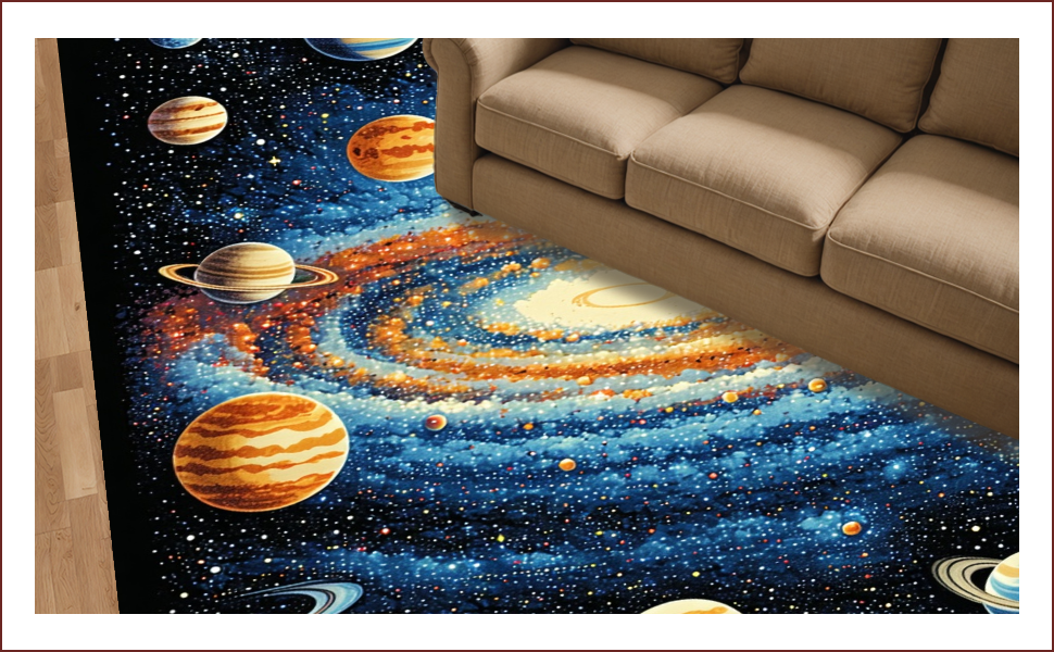 Ultra Soft Area Rug, Non Slip, Stain Resistant, Washable Area Rugs for Living Room, Bedroom, Educational Solar System Playmat Rug(Blue) - ODIKA