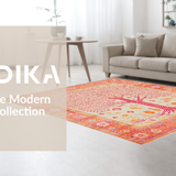 Ultra Soft Area Rug, Non Slip, Stain Resistant, Washable Area Rugs for Living Room, Bedroom, Charming Whimsical Botanical Style(Orange)