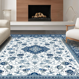 Ultra Soft Area Rug, Non Slip, Stain Resistant, Washable Area Rugs for Living Room, Bedroom, Refined Elegant Floral Texture(Blue)