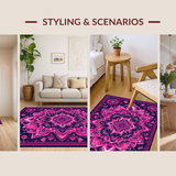 Ultra Soft Area Rug, Non Slip, Stain Resistant, Washable Area Rugs for Living Room, Bedroom, Rustic Mandala Art Design(Pink)