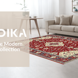 Ultra Soft Area Rug, Non Slip, Stain Resistant, Washable Area Rugs for Living Room, Bedroom, Elegant Red Tiled Motif(Red)