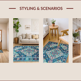 Ultra Soft Area Rug, Non Slip, Stain Resistant, Washable Area Rugs for Living Room, Bedroom, Striking Rustic Medallion Pattern(Blue)