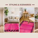 Ultra Soft Area Rug, Non Slip, Stain Resistant, Washable Area Rugs for Living Room, Bedroom, Lively Pink Animal Kingdom Vibe(Pink)