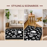Ultra Soft Area Rug, Non Slip, Stain Resistant, Washable Area Rugs for Living Room, Bedroom, Eerie Halloween Skeleton Motif(Black)