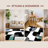Ultra Soft Area Rug, Non Slip, Stain Resistant, Washable Area Rugs for Living Room, Bedroom, Sleek Monochrome Abstract Motif(Black)
