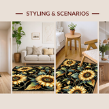 Ultra Soft Area Rug, Non Slip, Stain Resistant, Washable Area Rugs for Living Room, Bedroom, Rustic Graphic Flower Arrangement(Black)