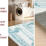Ultra Soft Area Rug, Non Slip, Stain Resistant, Washable Area Rugs for Living Room, Bedroom, Marine Inspired Light Blue Rug with Stylized Seahorse and Fluid Coastal Patterns(Blue)