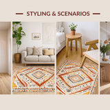Ultra Soft Area Rug, Non Slip, Stain Resistant, Washable Area Rugs for Living Room, Bedroom, Vibrant Vintage Geometric Flair(Orange)