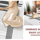 Ultra Soft Area Rug, Non Slip, Stain Resistant, Washable Area Rugs for Living Room, Bedroom, Modern Striped Lines Rug with Graphic Contrast, Minimalist Dash Pattern Accent(Black)