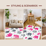 Ultra Soft Area Rug, Non Slip, Stain Resistant, Washable Area Rugs for Living Room, Bedroom, Playful Cartoon Elephant Motif(Pink)