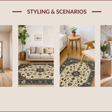 Ultra Soft Area Rug, Non Slip, Stain Resistant, Washable Area Rugs for Living Room, Bedroom, Rustic Earthy Tones Medallion Motif(Beige)