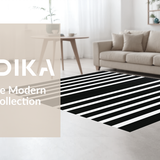 Ultra Soft Area Rug, Non Slip, Stain Resistant, Washable Area Rugs for Living Room, Bedroom, Modern Monochrome Linear Rug Washable Reversible Contemporary Decor(Black)