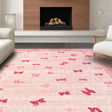 Ultra Soft Area Rug, Non Slip, Stain Resistant, Washable Area Rugs for Living Room, Bedroom, Lovely Pink Bow Pattern Carpet for Whimsical Decor(Pink)
