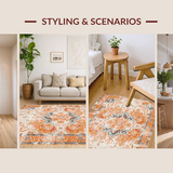 Ultra Soft Area Rug, Non Slip, Stain Resistant, Washable Area Rugs for Living Room, Bedroom, Cozy Pastel Ogee Arrangement(Orange)