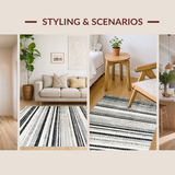 Ultra Soft Area Rug, Non Slip, Stain Resistant, Washable Area Rugs for Living Room, Bedroom, Bold Contrast Striped Rug, Non Slip Absorbent, Modern Layered Design(Black)