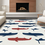 Ultra Soft Area Rug, Non Slip, Stain Resistant, Washable Area Rugs for Living Room, Bedroom, Eclectic Marine Life Design(White)