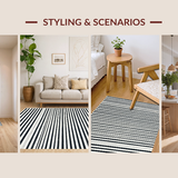 Ultra Soft Area Rug, Non Slip, Stain Resistant, Washable Area Rugs for Living Room, Bedroom, Sleek Linear Contrast Rug Showcasing Sharp Black And White Stripe Motif(Black)