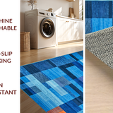 Ultra Soft Area Rug, Non Slip, Stain Resistant, Washable Area Rugs for Living Room, Bedroom, Rustic Textured Symmetrical Design(Blue)