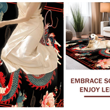 Ultra Soft Area Rug, Non Slip, Stain Resistant, Washable Area Rugs for Living Room, Bedroom, Elegant Floral Dragon Aesthetic(Black)