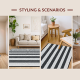 Ultra Soft Area Rug, Non Slip, Stain Resistant, Washable Area Rugs for Living Room, Bedroom, Rustic Tiled Design with Neutral Palette(Black)