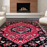 Ultra Soft Area Rug, Non Slip, Stain Resistant, Washable Area Rugs for Living Room, Bedroom, Vibrant Retro Ogee Style Rug(Red)