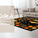 Ultra Soft Area Rug, Non Slip, Stain Resistant, Washable Area Rugs for Living Room, Bedroom, Whimsical Summer Flower Pattern(Black)