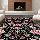 Ultra Soft Area Rug, Non Slip, Stain Resistant, Washable Area Rugs for Living Room, Bedroom, Enchanting Floral Insect Motif(Black)