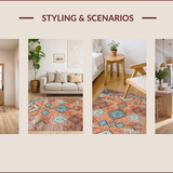 Ultra Soft Area Rug, Non Slip, Stain Resistant, Washable Area Rugs for Living Room, Bedroom, Cozy Earthy Tiled Aesthetic(Orange)