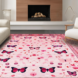 Ultra Soft Area Rug, Non Slip, Stain Resistant, Washable Area Rugs for Living Room, Bedroom, Enchanting Floral Insect Fusion(Pink)