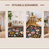 Ultra Soft Area Rug, Non Slip, Stain Resistant, Washable Area Rugs for Living Room, Bedroom, Washable Floral Fantasy(Black)