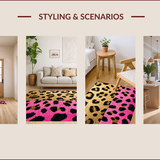 Ultra Soft Area Rug, Non Slip, Stain Resistant, Washable Area Rugs for Living Room, Bedroom, Soft Pink Leopard Print Bedroom Decor(Gold)
