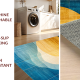 Ultra Soft Area Rug, Non Slip, Stain Resistant, Washable Area Rugs for Living Room, Bedroom, Abstract Horizon Rug with Blue Gold Ombre, Modern Geometric Linework(Blue)