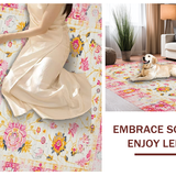 Ultra Soft Area Rug, Non Slip, Stain Resistant, Washable Area Rugs for Living Room, Bedroom, Serene Cream Pink Garden Theme(White)