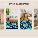 Ultra Soft Area Rug, Non Slip, Stain Resistant, Washable Area Rugs for Living Room, Bedroom, Non-Shedding Floral Medallion Bedroom Carpet(Blue)