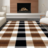 Ultra Soft Area Rug, Non Slip, Stain Resistant, Washable Area Rugs for Living Room, Bedroom, Festive Dotted Plaid Composition(Brown)