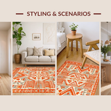 Ultra Soft Area Rug, Non Slip, Stain Resistant, Washable Area Rugs for Living Room, Bedroom, Artistic Southwestern Textured Design(Orange)