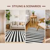 Ultra Soft Area Rug, Non Slip, Stain Resistant, Washable Area Rugs for Living Room, Bedroom, Geometric Stripe Pattern Rug Washable Indoor Outdoor(Black)
