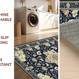 Ultra Soft Area Rug, Non Slip, Stain Resistant, Washable Area Rugs for Living Room, Bedroom, Rustic Navy Floral Elegance(Blue)