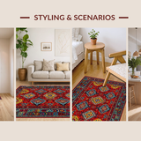 Ultra Soft Area Rug, Non Slip, Stain Resistant, Washable Area Rugs for Living Room, Bedroom, Elegant Multi-Tonal Woven Design(Red)