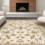 Ultra Soft Area Rug, Non Slip, Stain Resistant, Washable Area Rugs for Living Room, Bedroom, Elegant Creamy Vintage Motif(Beige)